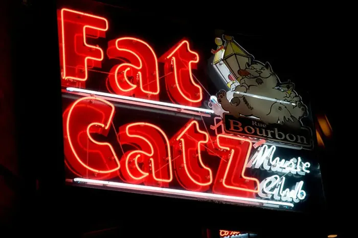 Framed Print : Fat Catz Music Club neon sign at night in New Orleans, Louisiana Framed Print : Fat Catz Music Club neon sign at night in New Orleans, Louisiana