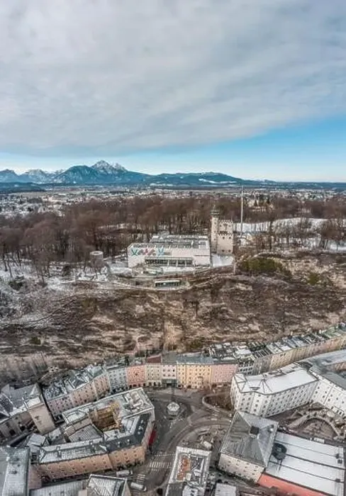 Framed Print : Feb 6, 2020 - Salzburg, Austria: Aerial drone shot of Modern Art Museum on top of Monchsberg Framed Print : Feb 6, 2020 - Salzburg, Austria: Aerial drone shot of Modern Art Museum on top of Monchsberg