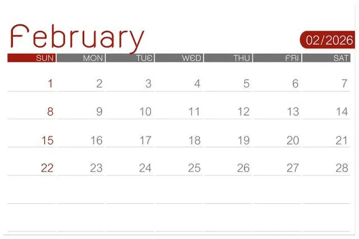 Framed Print : February 2026 blank calendar page isolated on white background, Save clipping path Framed Print : February 2026 blank calendar page isolated on white background, Save clipping path