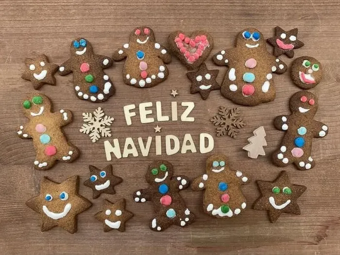 Framed Print : Feliz Navidad with gingerbread biscuits Framed Print : Feliz Navidad with gingerbread biscuits