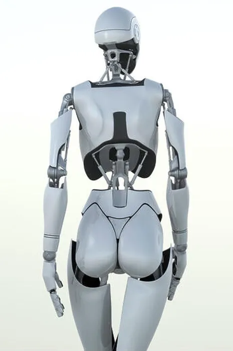 Framed Print : Female humanoid robot mid walk stride Framed Print : Female humanoid robot mid walk stride