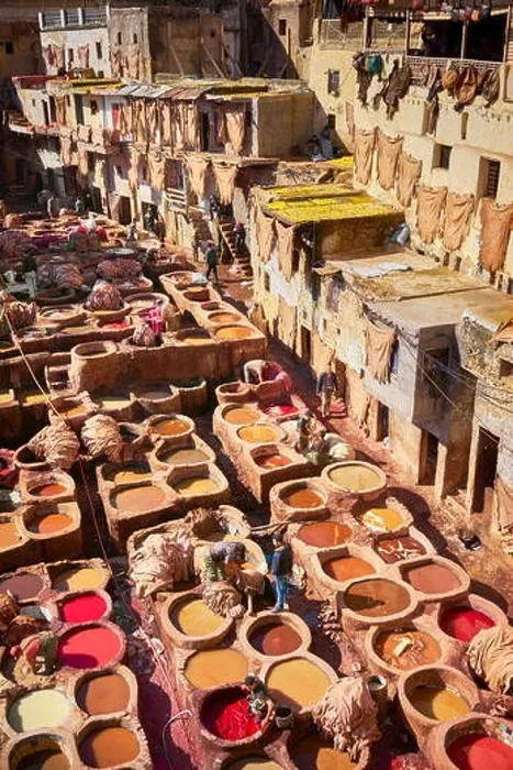 Framed Print : Fez Medin -. Chouwara traditional leather tannery in Old Fes. Morocco