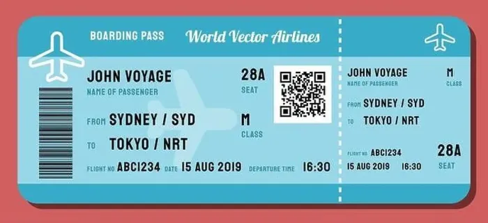 Framed Print : Fictitious boarding pass vector. Modern airline ticket with QR code Framed Print : Fictitious boarding pass vector. Modern airline ticket with QR code