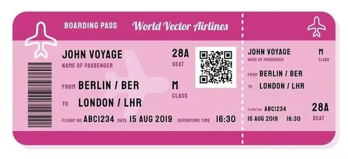 Framed Print : Fictitious boarding pass vector. Modern airline ticket with QR code Framed Print : Fictitious boarding pass vector. Modern airline ticket with QR code