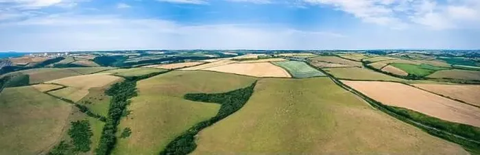 Framed Print : Top Down Fields and farmlands from a drone, Devon, England, Europe Framed Print : Top Down Fields and farmlands from a drone, Devon, England, Europe