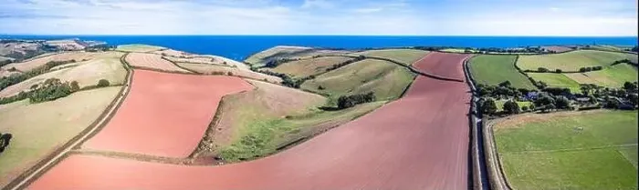 Framed Print : Top Down Fields and farmlands from a drone, Devon, England, Europe Framed Print : Top Down Fields and farmlands from a drone, Devon, England, Europe