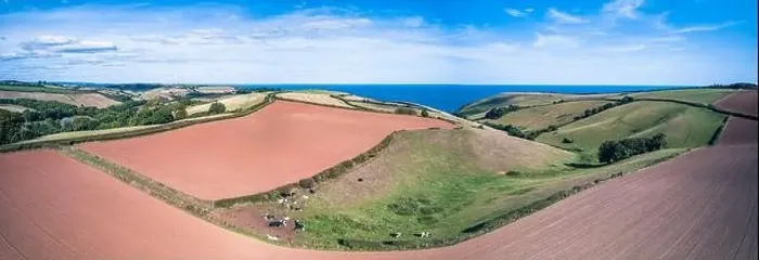 Framed Print : Top Down Fields and farmlands from a drone, Devon, England, Europe Framed Print : Top Down Fields and farmlands from a drone, Devon, England, Europe