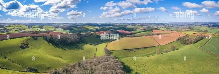Framed Print : Fields and Farmlands over English Village, Berry Pomeroy, Devon, England, Europe Framed Print : Fields and Farmlands over English Village, Berry Pomeroy, Devon, England, Europe