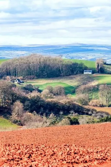 Framed Print : Fields and Farmlands in spring from a drone, Devon, England, Europe Framed Print : Fields and Farmlands in spring from a drone, Devon, England, Europe