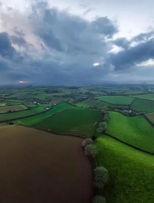 Framed Print : Fields and Farms over Cockington from a drone, Paignton, Torquay, Devon, England Framed Print : Fields and Farms over Cockington from a drone, Paignton, Torquay, Devon, England