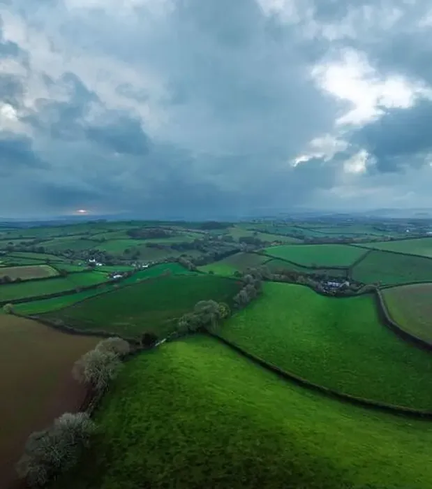 Framed Print : Fields and Farms over Cockington from a drone, Paignton, Torquay, Devon, England Framed Print : Fields and Farms over Cockington from a drone, Paignton, Torquay, Devon, England