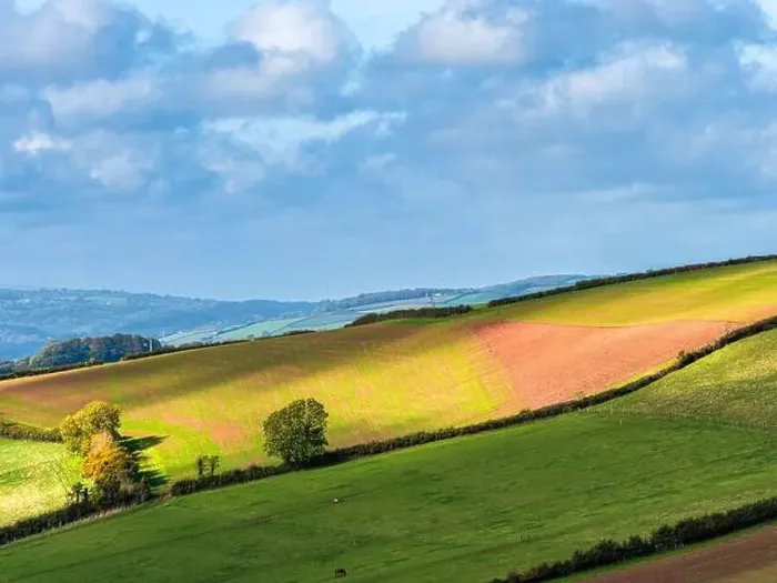 Framed Print : Fields and Farms over Devon, England, Europe Framed Print : Fields and Farms over Devon, England, Europe