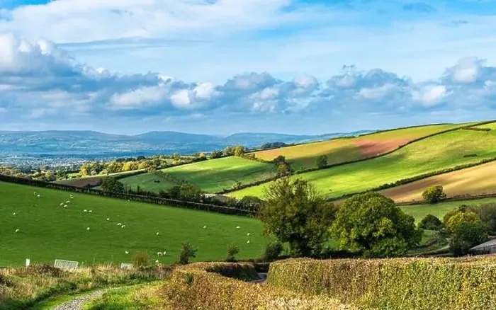 Framed Print : Fields and Farms over Devon, England, Europe Framed Print : Fields and Farms over Devon, England, Europe