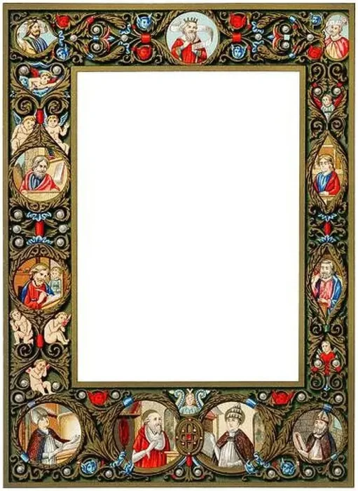 Framed Print : Fifteenth Century Manuscript Border With Jewels Framed Print : Fifteenth Century Manuscript Border With Jewels