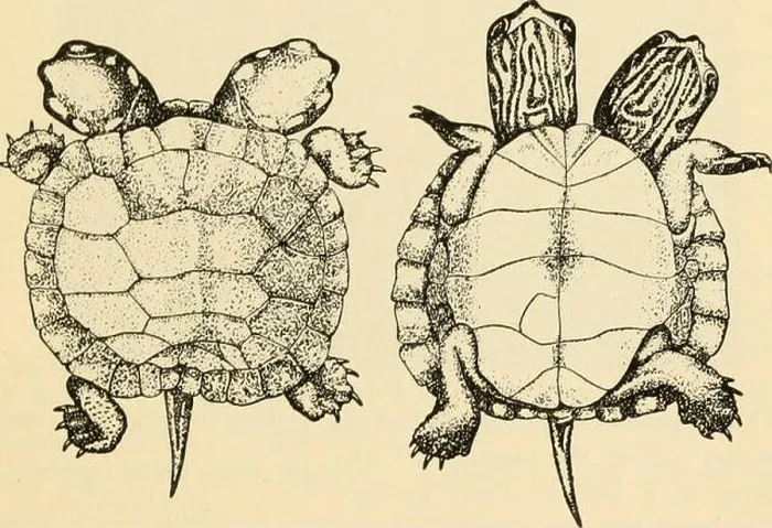 Framed Print : Fig. 21. Upper and lower surfaces of double-headed turtle compared with the usual specimens two to three days old Framed Print : Fig. 21. Upper and lower surfaces of double-headed turtle compared with the usual specimens two to three days old
