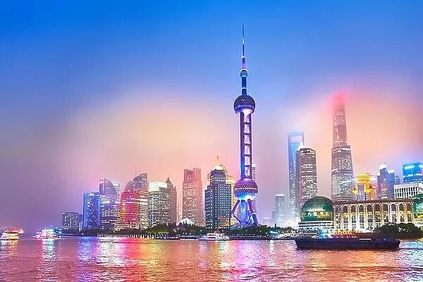 Financial district skyline on the Huangpu River, Shanghai, China