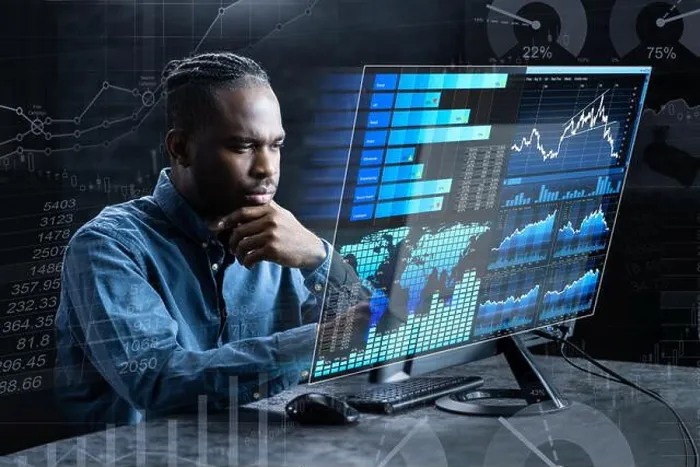 Framed Print : Financial KPI Data Profits Dashboard On Computer