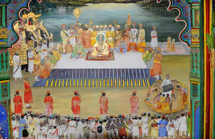Framed Print : A fine example of wall painting in the Juna Mahal Palace in Dungarpur, Rajasthan, India Framed Print : A fine example of wall painting in the Juna Mahal Palace in Dungarpur, Rajasthan, India