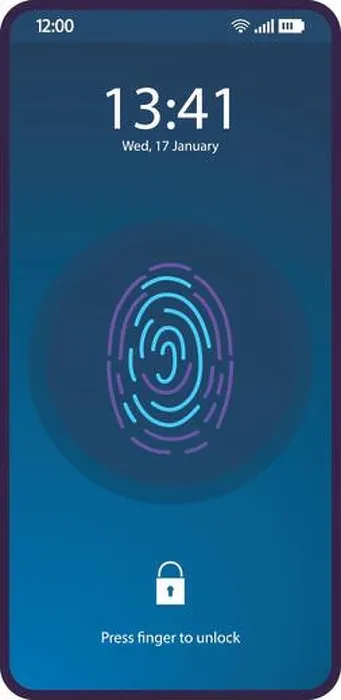 Framed Print : Fingerprint lock app smartphone interface vector template Framed Print : Fingerprint lock app smartphone interface vector template