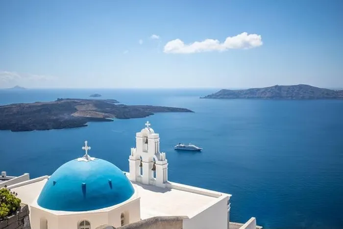 Framed Print : Fira and blue dome, Santorini, Greece. Famous travel destination, blue sky with white architecture. Fira and the Caldera of Santorini, Santorini Framed Print : Fira and blue dome, Santorini, Greece. Famous travel destination, blue sky with white architecture. Fira and the Caldera of Santorini, Santorini