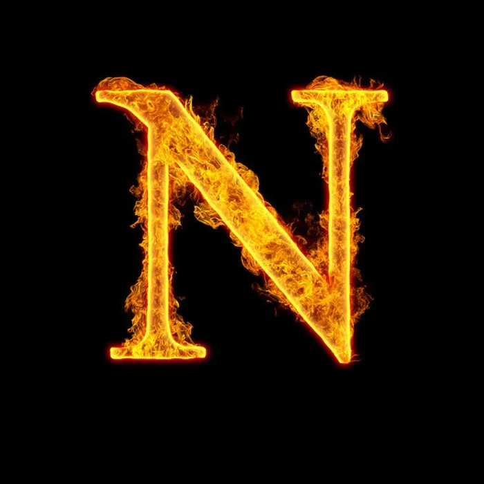 Framed Print : Fire alphabet letter N isolated on black background