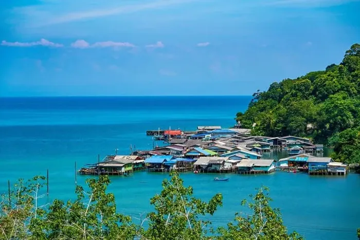 Framed Print : Fisherman village from the bird eye view at Koh Kood, Southeast of Thailand