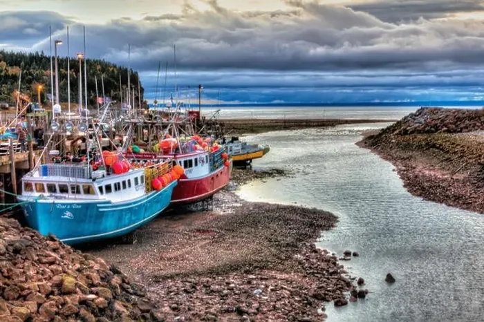 Framed Print : Fishing boats at low tide, Bay of Fundy, Alma, New Brunswick, Canada Framed Print : Fishing boats at low tide, Bay of Fundy, Alma, New Brunswick, Canada