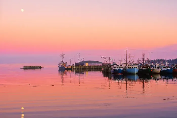 Framed Print : Fishing boats tied up at wharf at dusk, Shag Harbour, Nova Scotia, Canada Framed Print : Fishing boats tied up at wharf at dusk, Shag Harbour, Nova Scotia, Canada