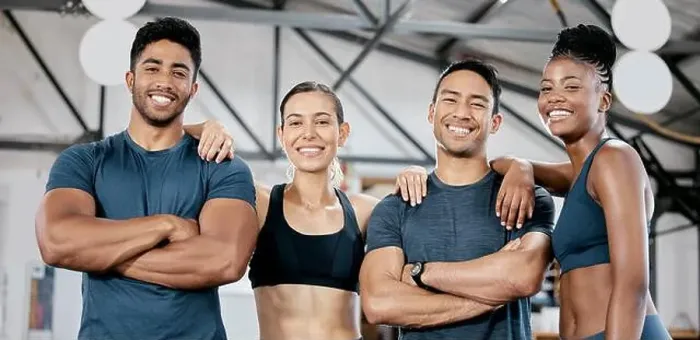 Framed Print : Fitness smile and portrait of friends in gym for teamwork Framed Print : Fitness smile and portrait of friends in gym for teamwork