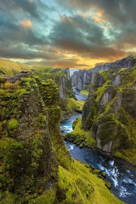 Framed Print : Fjadrargljufur canyon during sunset in Iceland
