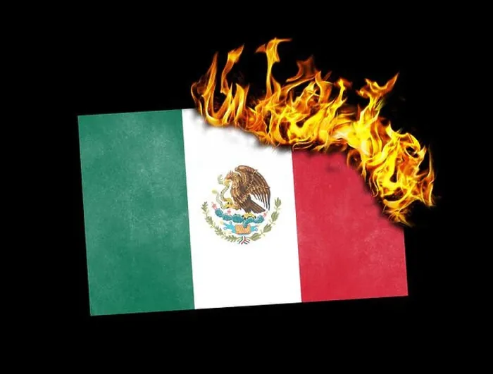 Framed Print : Flag burning - Mexico Framed Print : Flag burning - Mexico