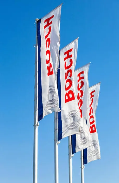 Framed Print : Flags with emblem Bosch against the blue sky Framed Print : Flags with emblem Bosch against the blue sky