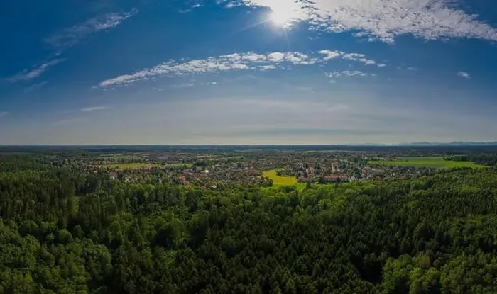 Framed Print : The flight over a forest at sunshine next to the bavarian Oberhaching Framed Print : The flight over a forest at sunshine next to the bavarian Oberhaching