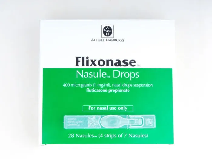 Framed Print : Flixonase 400 micrograms Nasule Drops suspension packaging and nasule Framed Print : Flixonase 400 micrograms Nasule Drops suspension packaging and nasule