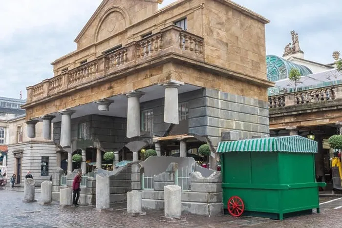 Framed Print : Floating market building illusion by artist Alex Chinneck at Covent Garden in central London. EDITORIAL USE ONLY Framed Print : Floating market building illusion by artist Alex Chinneck at Covent Garden in central London. EDITORIAL USE ONLY