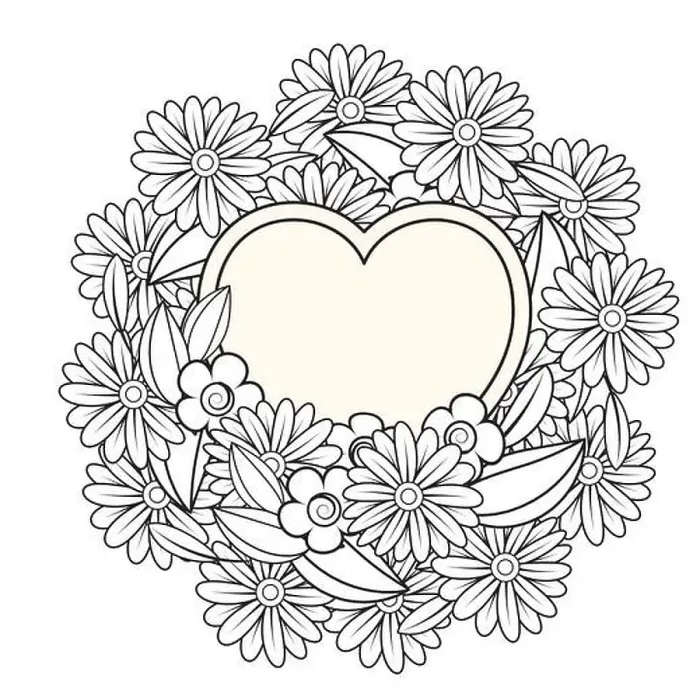 Framed Print : Floral heart. Valentines day adult coloring page. Vector illustration. Isolated on white background Framed Print : Floral heart. Valentines day adult coloring page. Vector illustration. Isolated on white background