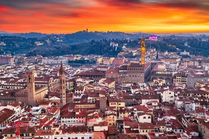 Framed Print : Florence, Italy aerial view at sunset with famous historic landmarks and towers Framed Print : Florence, Italy aerial view at sunset with famous historic landmarks and towers
