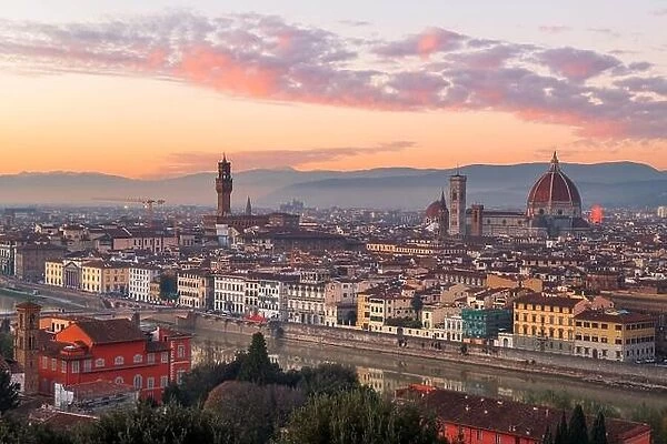 Florence, Italy historic city skyline at dusk