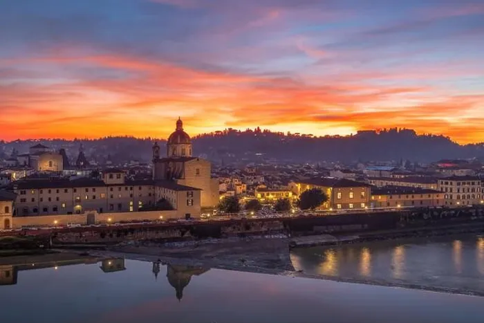 Framed Print : Florence, Italy with San Frediano in Cestello on the Arno River at dusk Framed Print : Florence, Italy with San Frediano in Cestello on the Arno River at dusk