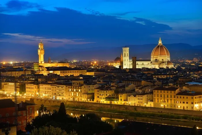 Framed Print : Florence Tuscany - Night scenery with Duomo Santa Maria del Fiori Renaissance architecture in Italy