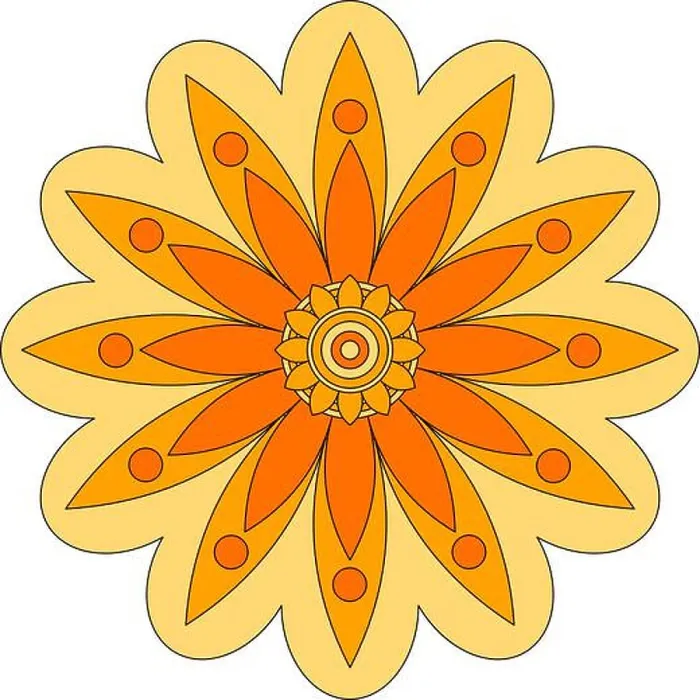 Framed Print : Flower or mandala illustration, geometric orange and yellow pattern Framed Print : Flower or mandala illustration, geometric orange and yellow pattern