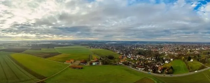 Framed Print : Foggy landscape from above as panoramic image of an idyllic bavarian village