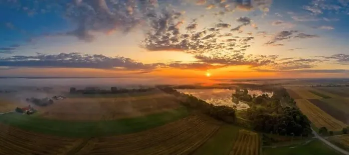 Framed Print : Foggy morning at a lake in Bavaria Germany while the sun is rising. Panoramic aerial made by a drone Framed Print : Foggy morning at a lake in Bavaria Germany while the sun is rising. Panoramic aerial made by a drone