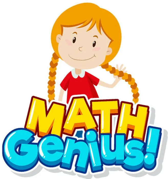 Framed Print : Font design for word math genius with happy girl Framed Print : Font design for word math genius with happy girl