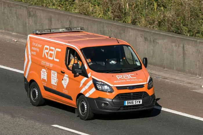 Framed Print : A Ford Transit RAC vehicle breakdown recovery truck traveling northbound on the M6 motorway near Garstang in Lancashire Framed Print : A Ford Transit RAC vehicle breakdown recovery truck traveling northbound on the M6 motorway near Garstang in Lancashire