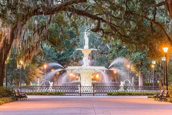 Forsyth Park, Savannah, Georgia, USA fountain at dawn