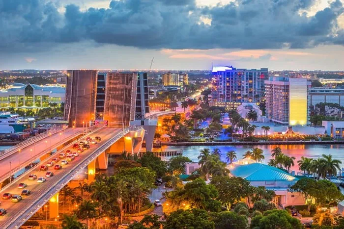 Framed Print : Fort Lauderdale, Florida, USA skyline drawbridge at dusk