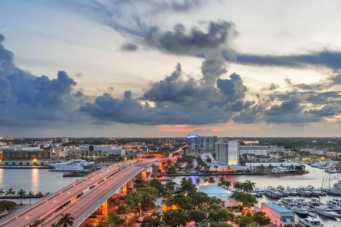 Framed Print : Fort Lauderdale, Florida, USA skyline drawbridge at dusk