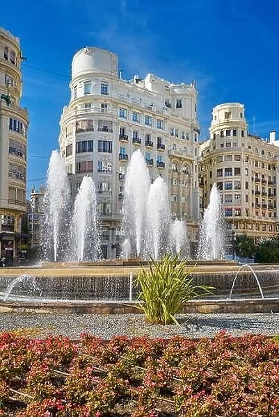 Fountain at Plaza del Ayuntamiento, Valencia, Spain