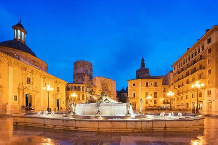 Framed Print : Fountain Rio Turia on Square of the Virgin Saint Mary, Valencia Cathedral, Basilica of Virgen the Helpless at night in Valencia, Spain Framed Print : Fountain Rio Turia on Square of the Virgin Saint Mary, Valencia Cathedral, Basilica of Virgen the Helpless at night in Valencia, Spain